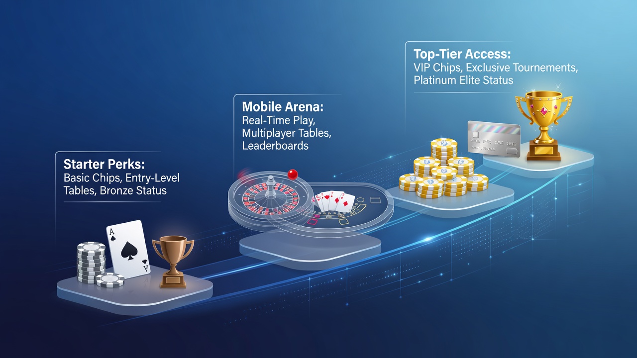 Illustration der mobilen Schnittstellen für Roulette und Blackjack mit VIP-Elementen