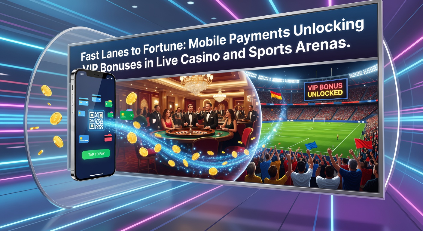 Smartphone mit mobiler Zahlungs-App, das VIP-Boni in einem Live-Casino freischaltet, während ein Sportevent im Hintergrund läuft
