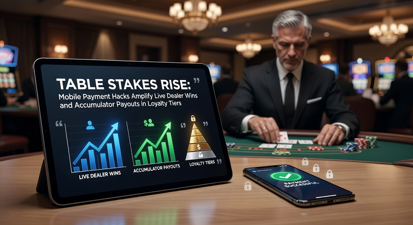 Smartphone mit mobiler Zahlungs-App neben einem Live-Dealer-Tisch in einem Online-Casino, das steigende Einsätze und Loyalty-Punkte symbolisiert